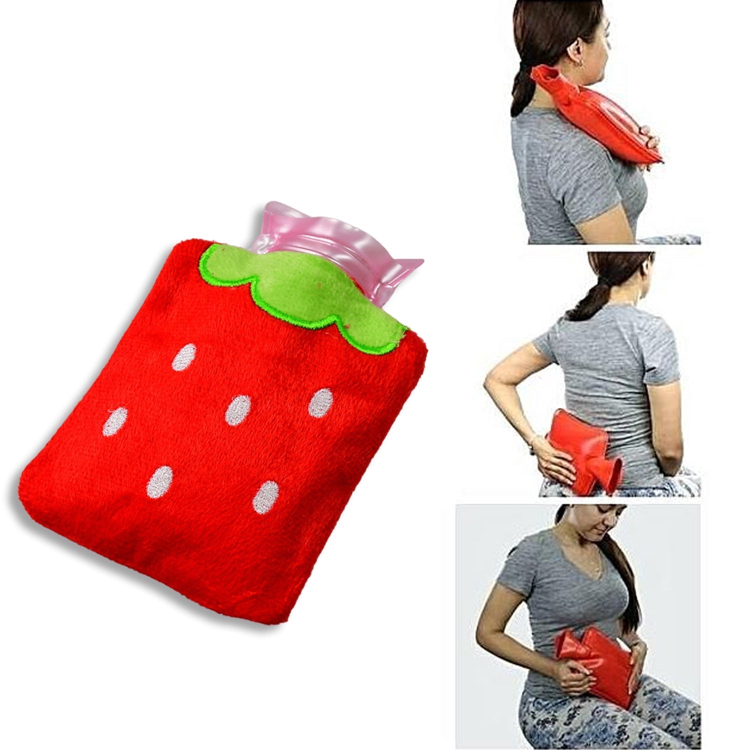 6516 Strawberry small Hot Water Bag with Cover for Pain Relief, Neck, Shoulder Pain and Hand, Feet Warmer, Menstrual Cramps. 6516 Strawberry small Hot Water Bag with Cover for Pain Relief, Neck, Shoulder Pain and Hand, Feet Warmer, Menstrual Cramps.